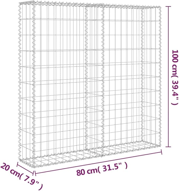Galvanized Steel Gabion Wall with Covers, Gabion Mesh Wire Wall Panel Galvanized Steel Garden Stone Wire Basket Fencing Patio Decorative Fence, 31.5"x7.87"x39.4",-177