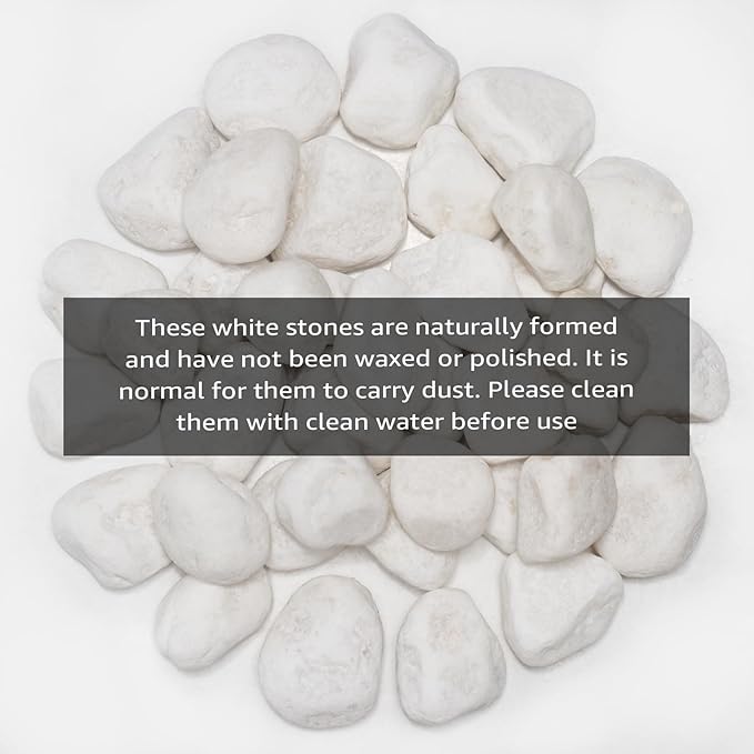 White Natural River Rocks, 1.5-2.5 Inch Decorative Stones for Plants, Garden, and Landscaping – 40LB, Ideal for Fish Tanks, Vases, Crafting, Home Decor, and Outdoor Landscaping