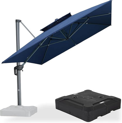 PURPLE LEAF Cantilever Umbrella with Base Included Outdoor 10' X 13' Double Top Large Rectangle Umbrella Heavy Duty 360° Rotation Offset Sun Shade for Garden Patio Deck Pool Spectrum Indigo