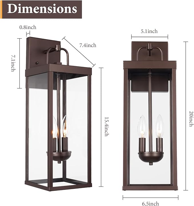 Outdoor Wall Sconce Light, 20 Inch Tall Transitional Exterior Wall Lighting with Clear Glass, Modern Outside Bronze Carriage Lantern Lamp for Front Porch Garage Garden Patio Corridor Doorway