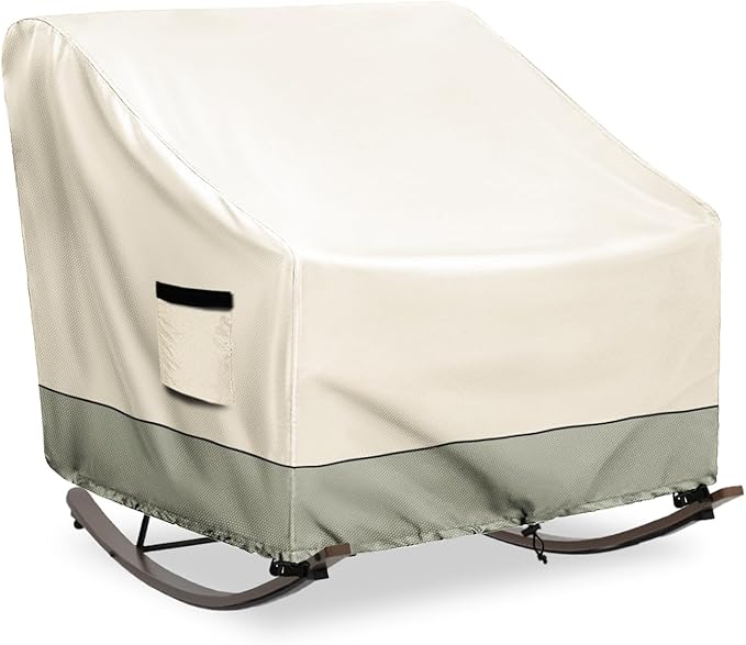 Outdoor Rocking Chair, Indoor Heavy Duty Waterproof Papasan Rocking Chair Cover with Split Zipper,Easy to use,White&Grayish Green