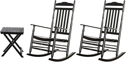Outdoor Patio Rocking Chairs Folding Side Table Set of 3 Piece Porch Wooden Rockers Small Foldable End Table Furniture Indoor Outside Camping Balcony Garden Lawn and Bistro, Black