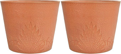 GreenShip 15 inch Large Planters, Set of 2 Relief Planters - Recycled Resin & Stone Composite Flower Pots - Weather Resistant Lightweight Garden Pots for Indoor Outdoor Plants