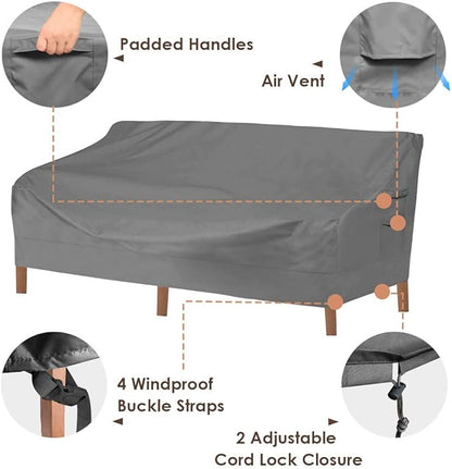 Vailge Heavy Duty Patio Sofa Cover, 100% Waterproof 3-Seater Outdoor Sofa Cover,Lawn Patio Furniture Covers with Air Vent and Handle,85" Wx 37" Dx 35" H,Grey