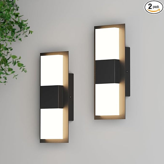 12.4 inches Outdoor Led Wall Light, 30W 3000K Hardwired Porch & Patio Aluminum Sconces with Frosted Acrylic Lampshade,IP65 Waterproof Exterior Wall Lamp for Garage,Front Door(Black,2Pack)