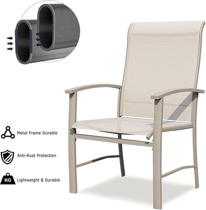 Patio Dining Chairs Set of 2, Outdoor Dining Chairs with High Back, Metal Outdoor Chair Set with Comfort and Durability, Patio Chair for Deck Lawn Kitchen Garden Backyard, Ivory