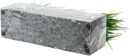 MyGift 14 Inch Artificial Green Grass Plant in Gray Marble Pattern Resin Ribbed Rectangle Planter, Faux Greenery Rectangular Cement Pot Centerpiece Home Décor