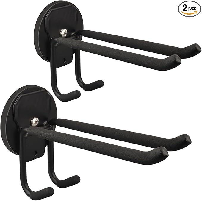 ULIBERMAGNET Double Layer Magnetic Hooks,Heavy Duty Magnetic Storage Hooks for Garden Tools,Shovel,Rope,Cable,Hose,Power Tool Organizer for Garages,Gardens,Workshop (2PACK/3.46INCH)