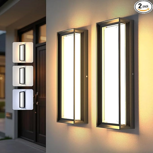 2Packs LED Outdoor Wall Lights,Dimmable Exterior Wall Sconce 16",3000K / 4000K / 6000K,IP65 Waterproof,Modern Black Outside Light for Porch,Garage,Entrance,Hallway,Patio,Garden,House(2Packs)