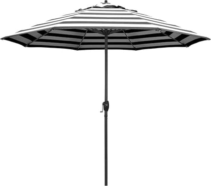 California Umbrella 9' Rd Aluminum Patio Umbrella, Crank Lift, Auto Tilt, Black Finish, Sunbrella Cabana Classic
