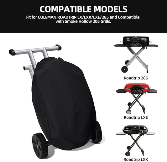 Portable Grill Cover for Coleman Roadtrip 285/LX/LXE/LXX and Smoke Hollow 205 Grill, Waterproof & Windproof Gas Griddle Cover, UV &Tear Resistant, 600D Heavy Duty Outdoor Accessories(Cover Only)