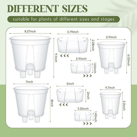 Wonderjune Self Watering Pots for Indoor Plants with Deep Reservoir and High Drainage Holes for Outdoor Plants and Flowers, Bare Root Planter(4.72''/5.91''/7.09''/8.27'',Clear,4 Pcs)