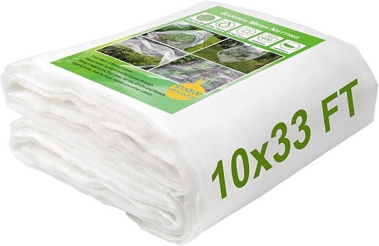 KLEWEE Thicker Garden Netting for Raised Beds, 10 x 33 FT Ultra Fine Garden Mesh Netting Barrier Screen Protection Netting for Vegetable Plants Fruits Flowers Crops Row Covers