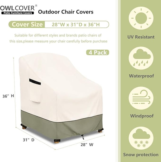 Outdoor Chair Covers 4 Pack 28 W x 31 D x 36 H inches,600D Heavy Duty Waterproof Adirondack Chair Cover,Outdoor Furniture Covers for Lawn/Garden Chiar