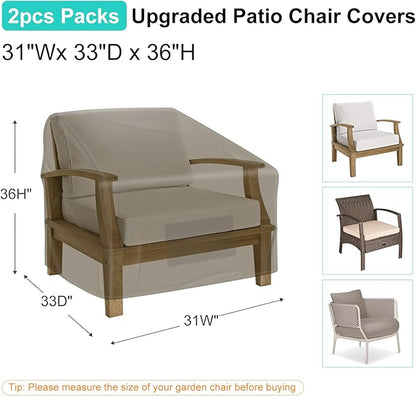 Patio Chair Covers for Outdoor Furniture Waterproof 2 Pack, Lawn Chair Covers 600D Heavy Duty Oxford Cloth, Large Covers for Lounge Lawn Deep Seat 31" W x 33" D x 36" H-Brown