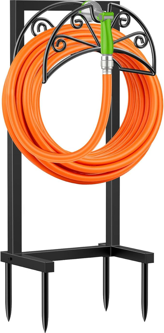 TomCare Garden Hose Holder Heavy Duty Water Hose Holder Holds 160 FT Hoses 4 Spikes Hose Reel Freestanding Hose Hanger Sturdy Hose Storage Stand for Outside Yard Lawn