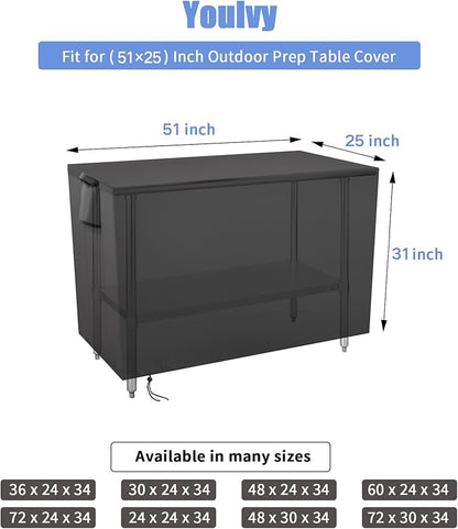 Outdoor Grill Table Cover for BBQ Mall Pizza Oven Cart Table,Waterproof Fadeproof UV Resistant Patio Pizza Oven Cart Cover - 51 X 25 X 31 Inch