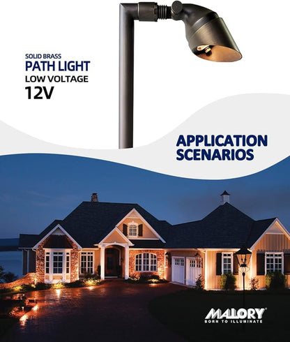 MALORY Low Voltage Landscape Path Light 4-Pack with Bulb,(24''H) 12V Brass Pathway Lights,Outdoor Garden Lights with 2W 2700K LED G4 Bulb for Yard Lawn, Patio, Walkway and Driveway(P06)