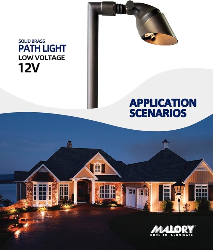 MALORY Low Voltage Landscape Path Lights 1-Pack with Bulb,(24''H) Brass Landscape Pathway Light, Outdoor Garden Lights with 2W 2700K LED G4 Bulb for Yard Lawn, Patio, Walkway and Driveway(P06)