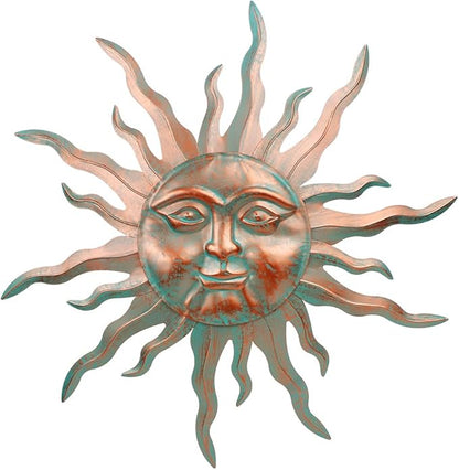 VEWOGARDEN Metal Sun Wall Decor 30" Large Outdoor Hanging Wall Art for Patio Farmhouse Garden Living Room Bedroom Decorations, Green