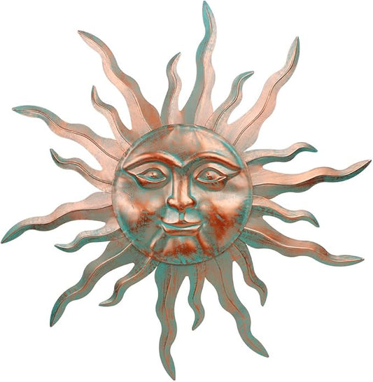 VEWOGARDEN Metal Sun Wall Decor 30" Large Outdoor Hanging Wall Art for Patio Farmhouse Garden Living Room Bedroom Decorations, Green