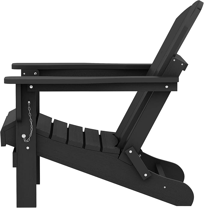 SERWALL Folding Adirondack Chairs Patio Chairs Lawn Chair Outdoor Weather Resistant for Patio Garden, Backyard Deck, Fire Pit - Black