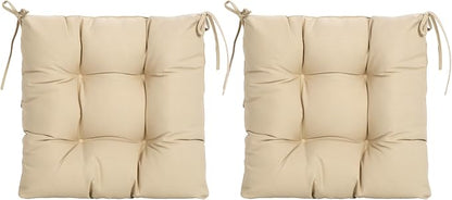 ARTPLANT Outdoor Dinning Seat Pads Cushions with Tie 19"x19"x4",Square Wicker Outdoor Tufted Chair Cushion,Set of 2,Beige