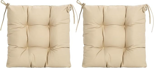 ARTPLANT Outdoor Dinning Seat Pads Cushions with Tie 19"x19"x4",Square Wicker Outdoor Tufted Chair Cushion,Set of 2,Beige