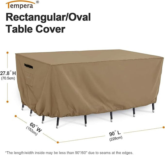 Tempera Outdoor Dining Set Cover for Outside Table and Chair, Rectangle Patio Table Covers for Outdoor Furnitures, Anti-Fading, Windproof, 90'' L x 60''W x 27.8''H, Taupe