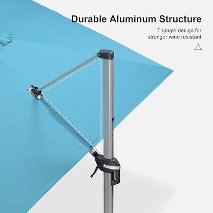 PURPLE LEAF Patio Umbrella with Base Included, 10‘×13’ Outdoor Aluminum Cantilever Umbrella with 360° Rotation, Aluminum Large Offset Umbrella for Outdoor Garden Pool, Turquoise Blue