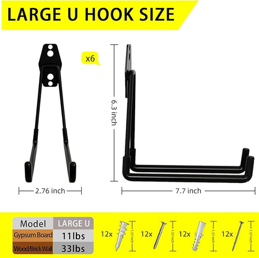 6 Pack Garage Hooks Heavy Duty with Anti-Slip Coating, Steel Utility Ladder Hooks for Hanging Garden Tools, Hoses, Ropes, Bikes and More (7.7in)