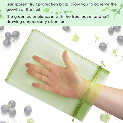 Shintop 100PCS Fruit Protection Bags, 7x10 Inch Green Mesh Fruit Tree Bags Drawstring Garden Netting Cover Pest Barrier for Apples, Mango, Tomatoes