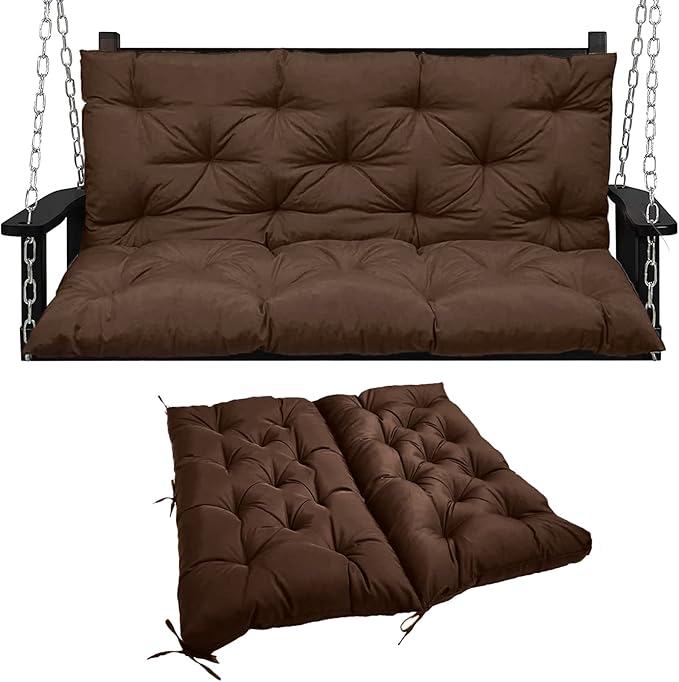 Swing Replacement Seat Cushions, 2-3 Seater Bench Cushions for Outdoor Furnitur with Backrest, Garden Recliner Seat Cushions Waterproof Sofa Pads (Brown, 47x40in)