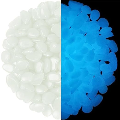 4.8Lbs 1100pcs Glow in The Dark Stones Garden Pebbles Rocks Indoor Outdoor Decor Luminous Stone for Walkways Driveway Yard Grass (White in Daytime, Blue in Night)
