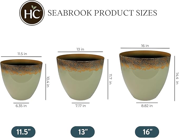 The HC Companies 13 Inch Seabrook Decorative Round Planter - Lightweight Premium Resin Plant Pot with a Ceramic Look for Indoor Outdoor Use, Weathered Greige