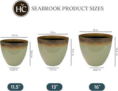 The HC Companies 13 Inch Seabrook Decorative Round Planter - Lightweight Premium Resin Plant Pot with a Ceramic Look for Indoor Outdoor Use, Weathered Greige
