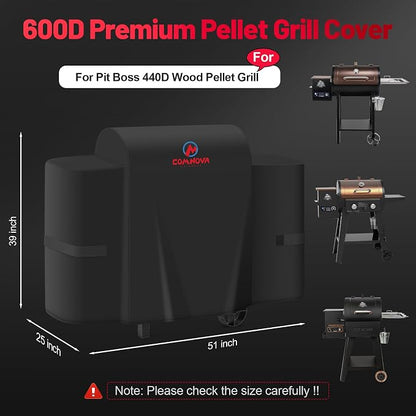 Comnova Grill Cover for Pit Boss 440D - Premium Wood Pellet Smoker Cover for Pitboss Waterproof & Heavy Duty, 600D Pellet BBQ Cover for Pit Boss Mahogany 440 Deluxe, Mile Hybrid, and 73440 Deluxe