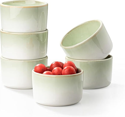 Ramekin Set, UNICASA 8 oz Creme Brulee Ramekins, Oven Safe Baking Set for Custard, Pudding, Souffle Cups, Reactive Gray (Light Green, 6oz x 6pc)