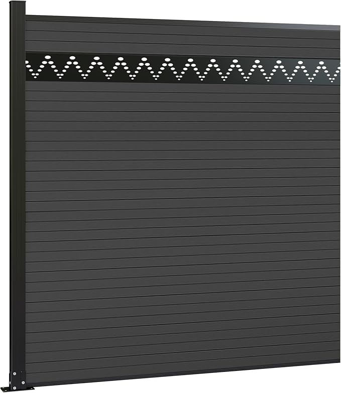 6 Feet×6 Feet Privacy Fence, Outdoor Wood Plastic Composite Fence Panel, Waterproof Security Barriers Fencing, WPC (Black, Arched (1 Panel - 1 Post))