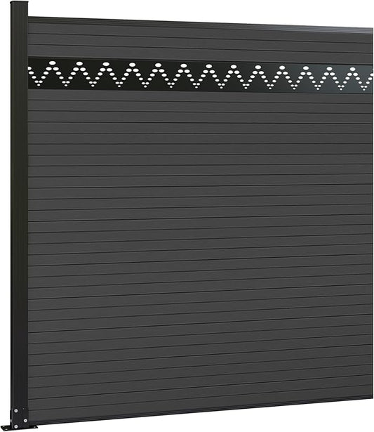 6 Feet×6 Feet Privacy Fence, Outdoor Wood Plastic Composite Fence Panel, Waterproof Security Barriers Fencing, WPC (Black, Arched (1 Panel - 1 Post))