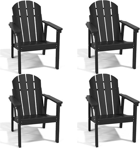 Adirondack Chair Set of 4, All Weather HDPE Fire Pit Chairs, Oversized Plastic Adirondack Chair for Outdoor, Balcony, Deck, Backyard, Patio, Garden, Poolside, Lawn Black
