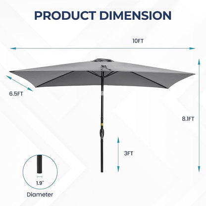 SUNVIVI OUTDOOR Patio Umbrella, Rectangular Patio Umbrella, Metal Pole Square Outdoor Umbrella with Crank and Push Button Tilt, Large Outdoor Umbrella with Polyester Canopy