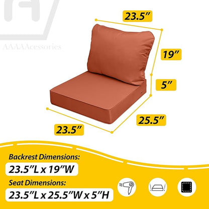 AAAAAcessories Outdoor Seat Cushions for Chairs, Fade-Resistant, Waterproof Patio Furniture Replacement Cushions, 25.5" x 25.5" x 5" + 25.5" x 19", Rust