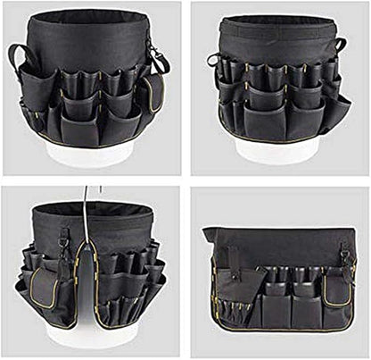Gardening Tool Bucket, Heavy Duty Gardening Organizer Tote with 56 Pockets, 600D Garden Bags Storage Carrier for Garden, Sturdy Canvas Tool Storage Set for Women Men Gardener(Black)
