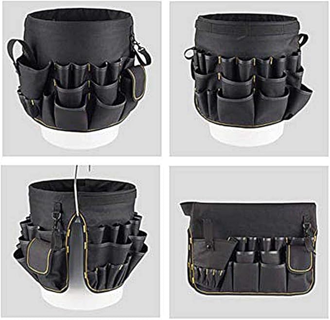 Gardening Tool Bucket, Heavy Duty Gardening Organizer Tote with 56 Pockets, 600D Garden Bags Storage Carrier for Garden, Sturdy Canvas Tool Storage Set for Women Men Gardener(Black)