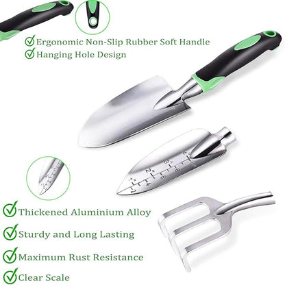 10 Piece Heavy-Duty Gardening Tools Set with Soil Moisture Meter - Rust-Proof Aluminum Gardening Hand Tools with Ergonomic Non-Slip Rubber Grips - Gardening Supplies Ideal Gift for Men & Women