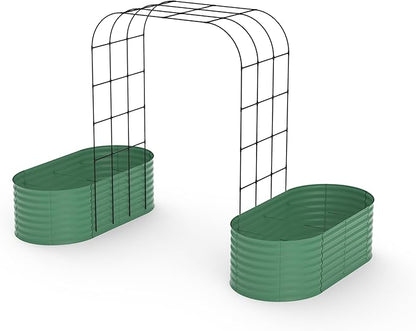 Expandable Arch Trellis Raised Bed Kit – 95" Metal Garden System with Vertical Netting, Plant Ties, and Drainage Design for Vegetables, Flowers, and Vines (Rust-Proof Green)
