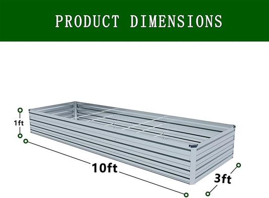 10×3×1FT(2PCS) Galvanized Raised Garden Bed Kit Metal Planter Boxes,Large Outdoor Planters Garden for Planting Vegetables,Flowers,Herbs -Silver