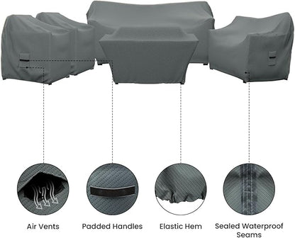 Covers & all Patio Furniture Cover Set, 5 Piece Outdoor Furniture Covers, Water-Repellent UV & Weather-Resistant Covers for Sofa, Loveseat, Chairs & Coffee Table with Elastic Tie-Down & Padded Handles