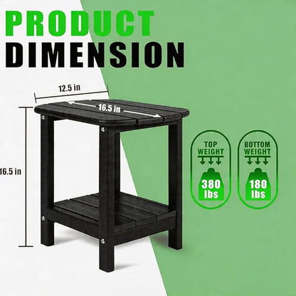 Adirondack Square Outdoor Side Table,2-Tier Storage Patio Side Table with Weatherproof HDPE Material Low